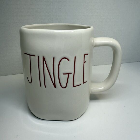 Rae Dunn Red Lettering JINGLE Holiday White Large Coffee Mug New - Picture 1 of 7